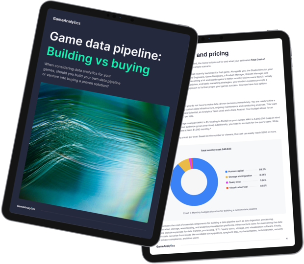 A tablet showing a GameAnalytics report