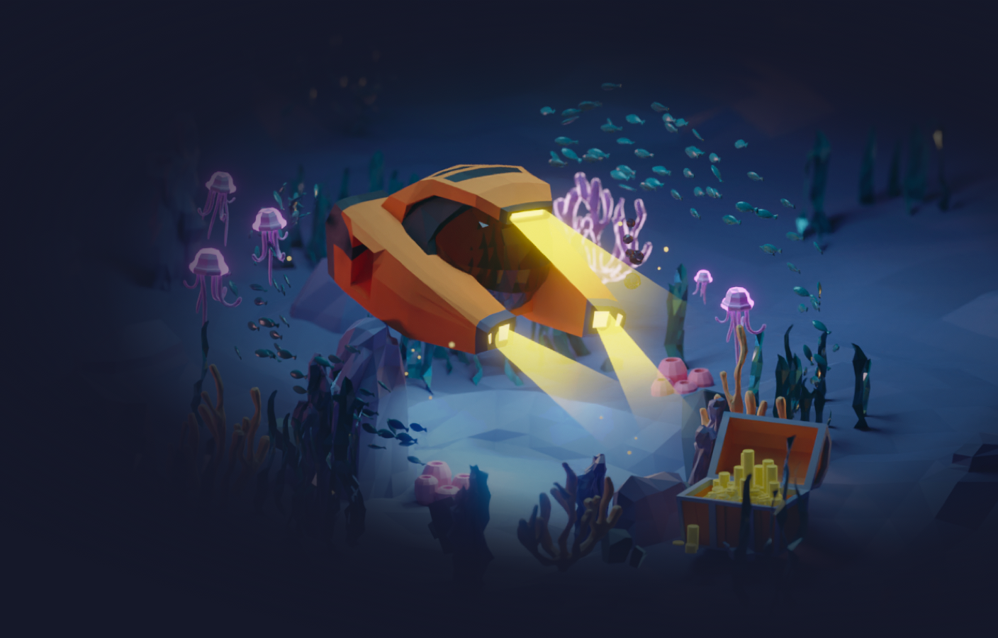 A submarine finding treasure