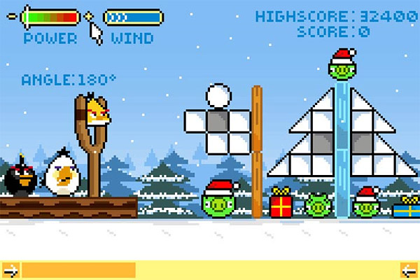 In this unreleased 8-bit version of Angry Birds, the power and angle are displayed on the screen.