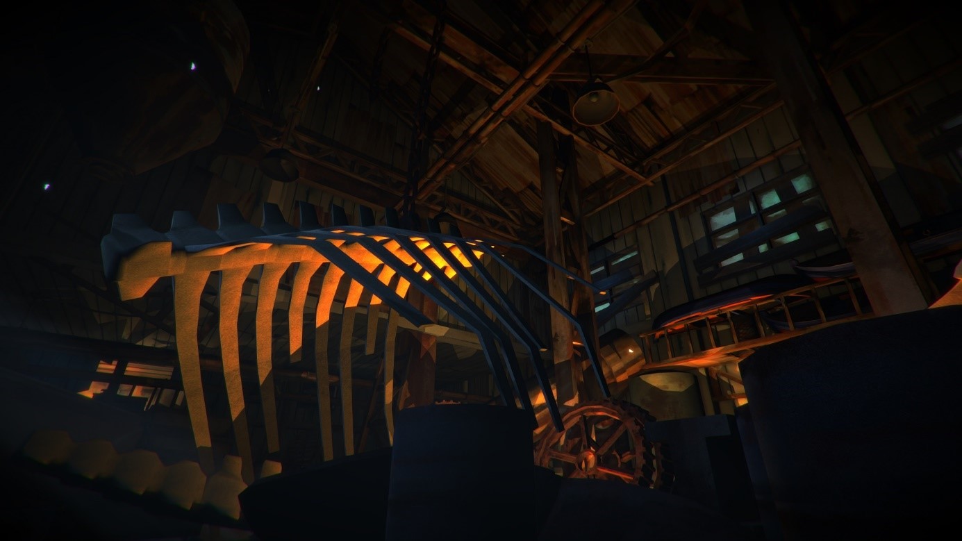 The long dark screenshot of a warehouse