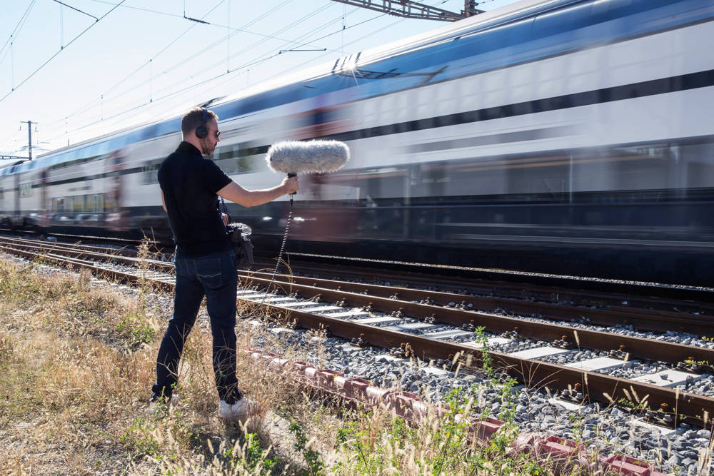 Julien, the sound designer interviewed here, out on the field, recording a high speed train
