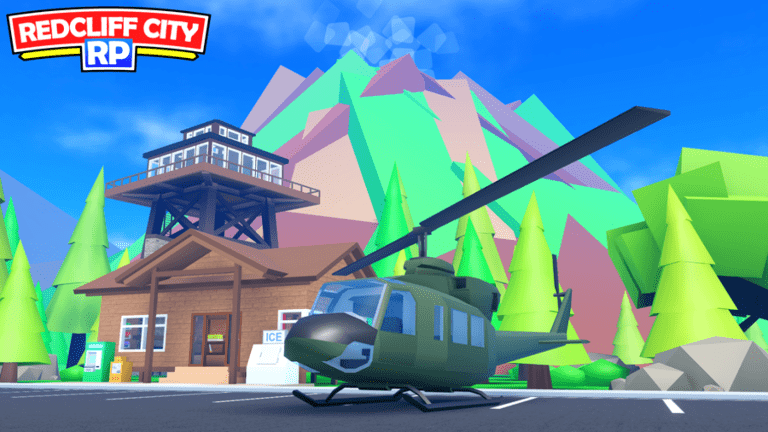 Redcliffe city game art with helicopter
