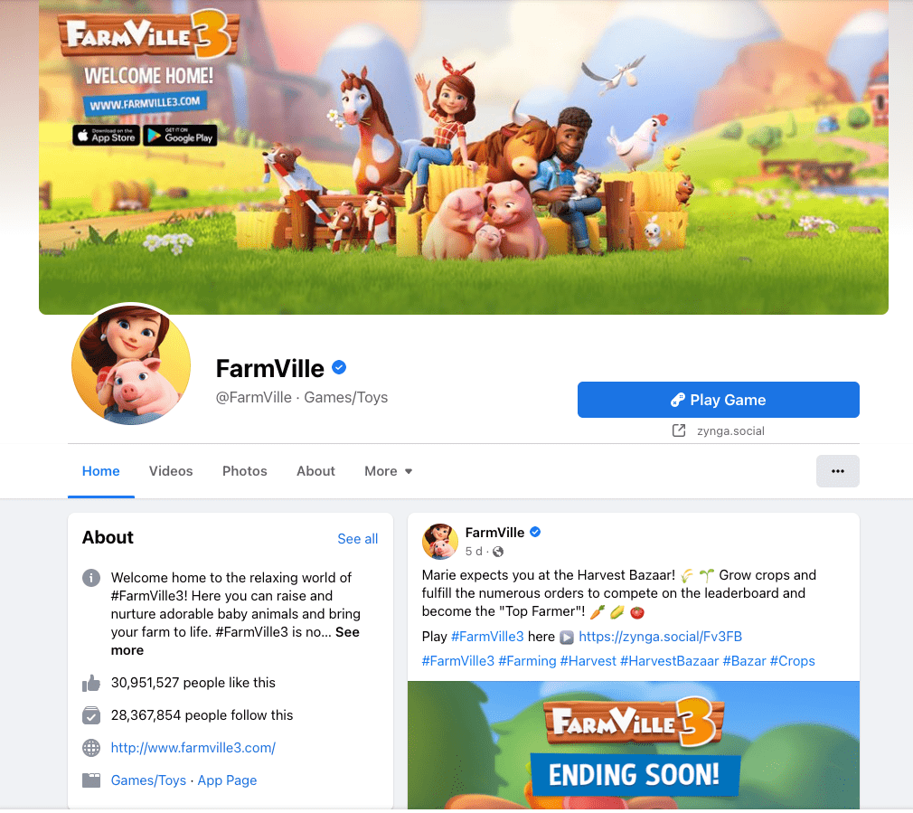 Zynga Facebook Page